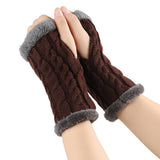 Women's knitted fingerless plush winter gloves with soft fleece lining.