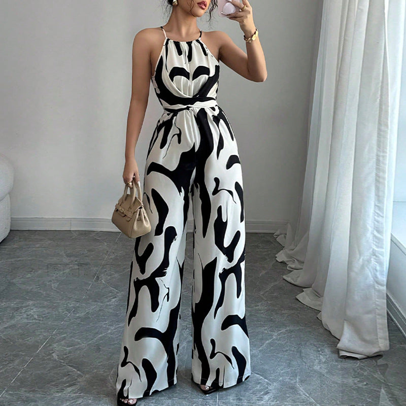Women's Fashion Zebra Print Suspender Jumpsuit - 2XL