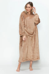 Double Take Full Size Pocketed Hooded Midi Lounge Dress - Pastel  Blue