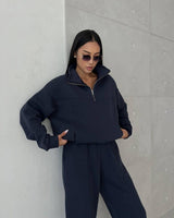 Women’s Luxe Half-Zip Tracksuit Set - Navy Blue