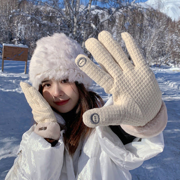 Women's Thick Warm Touchscreen Winter Gloves - Beige