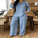 Geometric Print Relaxed Fit Top and Pants Set - Blue