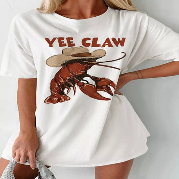 Yee Claw Graphic Round Neck Oversized T-Shirt - White