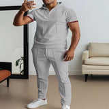 Men's Full Size Casual Short-Sleeve Hoodie and Pants Set Plus Size - Black