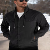 Men's Full Size Casual Corduroy Button-Down Jacket Plus Size - Khaki