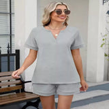 Solid Color Short Sleeve Top and Shorts Two-Piece Set - Apricot