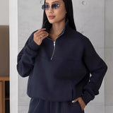 Women’s Luxe Half-Zip Tracksuit Set - Navy Blue