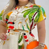 Tropical Print Button-Up Crop Top and Maxi Skirt Set - Floral