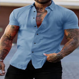 Men's Full Size Slim Fit Short Sleeve Button-Down Shirt Plus Size - Yellow
