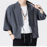 Men's Plus Size Tie Front 3/4 Sleeve Cardigan - Black