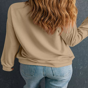 Women's thankful repeated print drop shoulder sweatshirt with a relaxed casual fit.