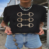Western Horse Bit Printed Relaxed T-Shirt - Black