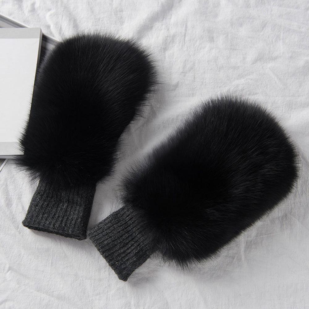 Women's Warm Winter Gloves of Fox Skin - Dark Grey