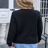 Angel Wings Bow Graphic Round Neck Long Sleeve Sweater - Black