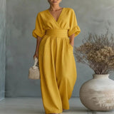 Full Size Half Sleeve Wide Leg Jumpsuit Plus Size - Light Blue