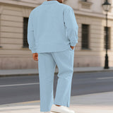Men's Full Size Textured Long Sleeve Top and Pants Set Plus Size - Light Blue
