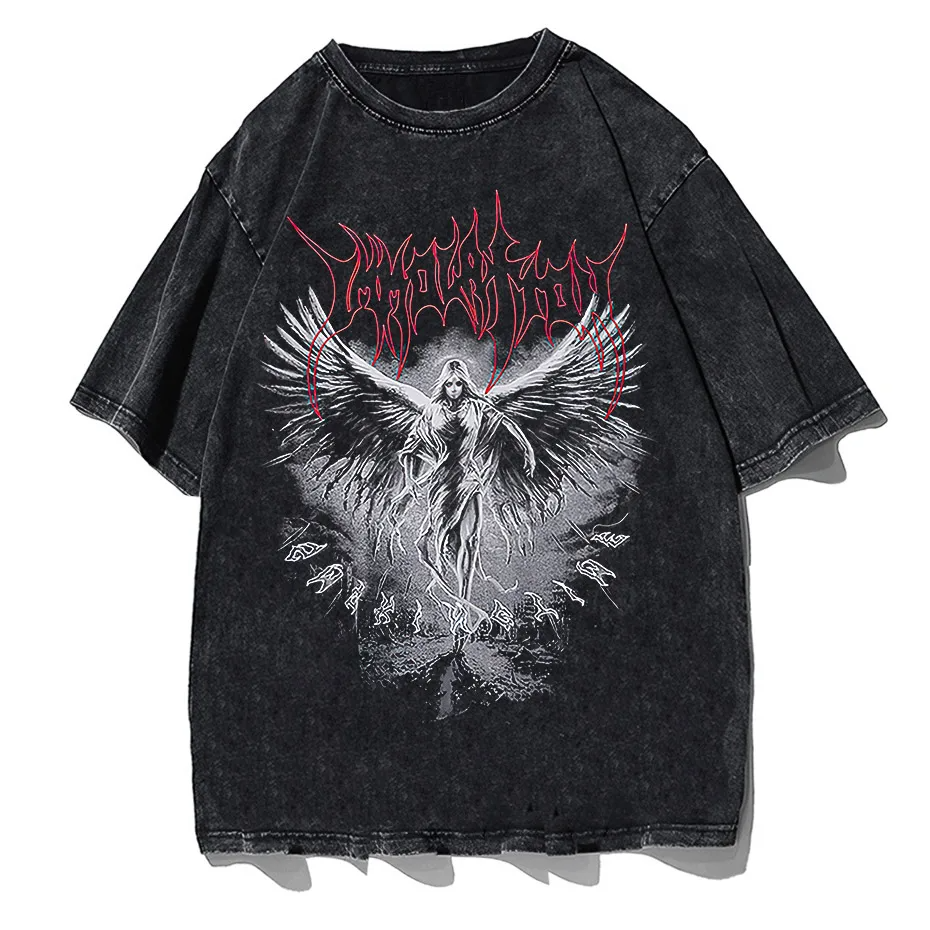 Y2k Gothic Punk Style Men T Shirt Clothes Harajuku Oversized T-Shirt Top - black