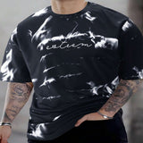 Men's Full Size Tie-Dye Round Neck T-Shirt Plus Size - Dusty Blue