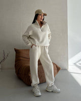 Women’s Luxe Half-Zip Tracksuit Set - Apricot