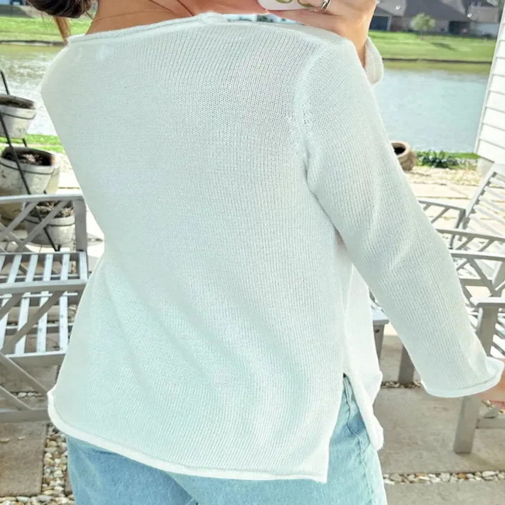 Letter Graphic Round Neck Long Sleeve Sweatshirt - White