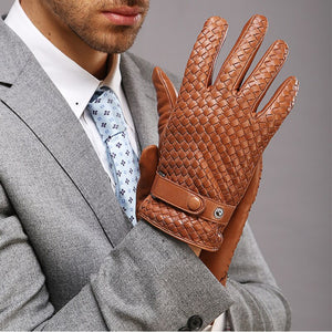 Men's genuine leather winter touchscreen gloves made from premium sheepskin for warmth and everyday cold-weather wear.
