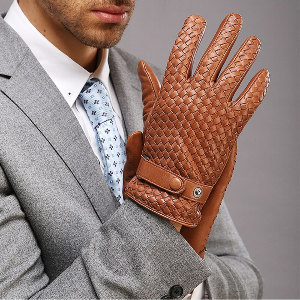 Men's genuine leather winter touchscreen gloves made from premium sheepskin for warmth and everyday cold-weather wear.