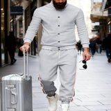 Men's Full Size Striped Snap Down Top and Pants Set Plus Size - Light Gray