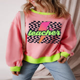 Graphic Round Neck Long Sleeve Sweatshirt - Blush Pink