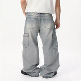 Men's Loose Fit Wash Cargo Jeans - Light Blue
