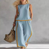 Sleeveless Tank Top and Wide-Leg Pants Set - Dark Gray