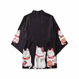 Japan Style Clothes Men Summer Streetwear Cat Print Kimono Cardigan - 9--White
