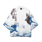 Japan Style Clothes Men Summer Streetwear Cat Print Kimono Cardigan - 8--White