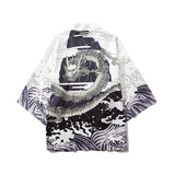 Japan Style Clothes Men Summer Streetwear Cat Print Kimono Cardigan - 10--Black