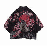 Japan Style Clothes Men Summer Streetwear Cat Print Kimono Cardigan - 13--Black
