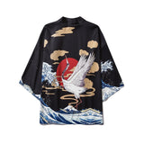 Japanese Crane Kimono Women Cardigan Yukata Fashion Men Haori Obi Clothing Asian Shirt National Tradition Clothes